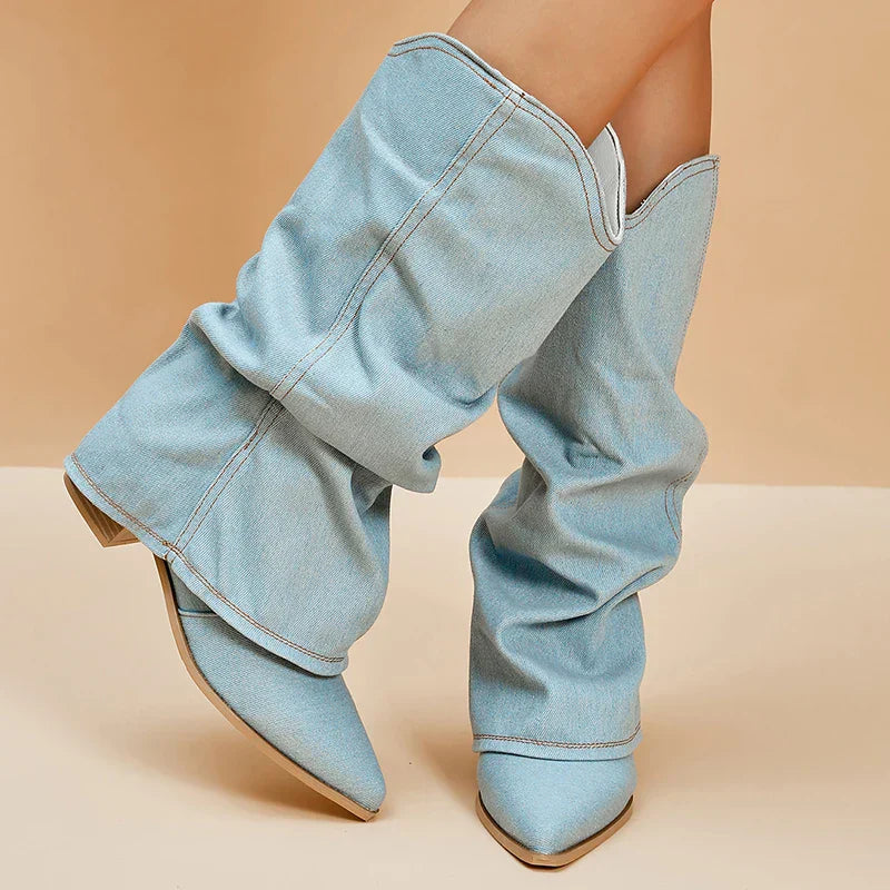 Claire™ | Denim knielaarzen