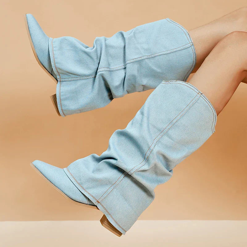 Claire™ | Denim knielaarzen