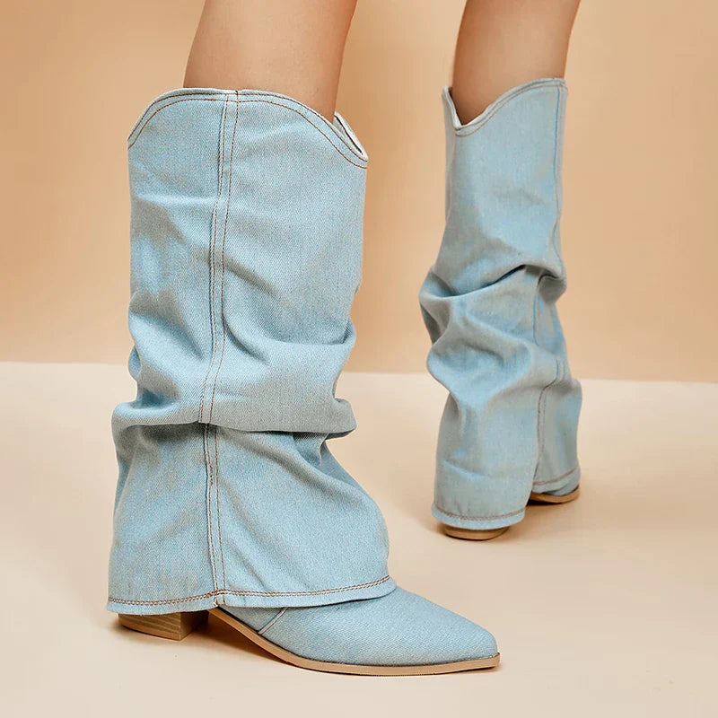 Claire™ | Denim knielaarzen