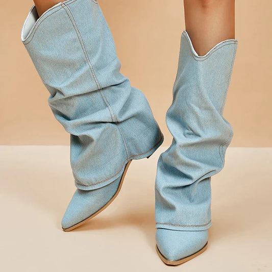 Claire™ | Denim knielaarzen